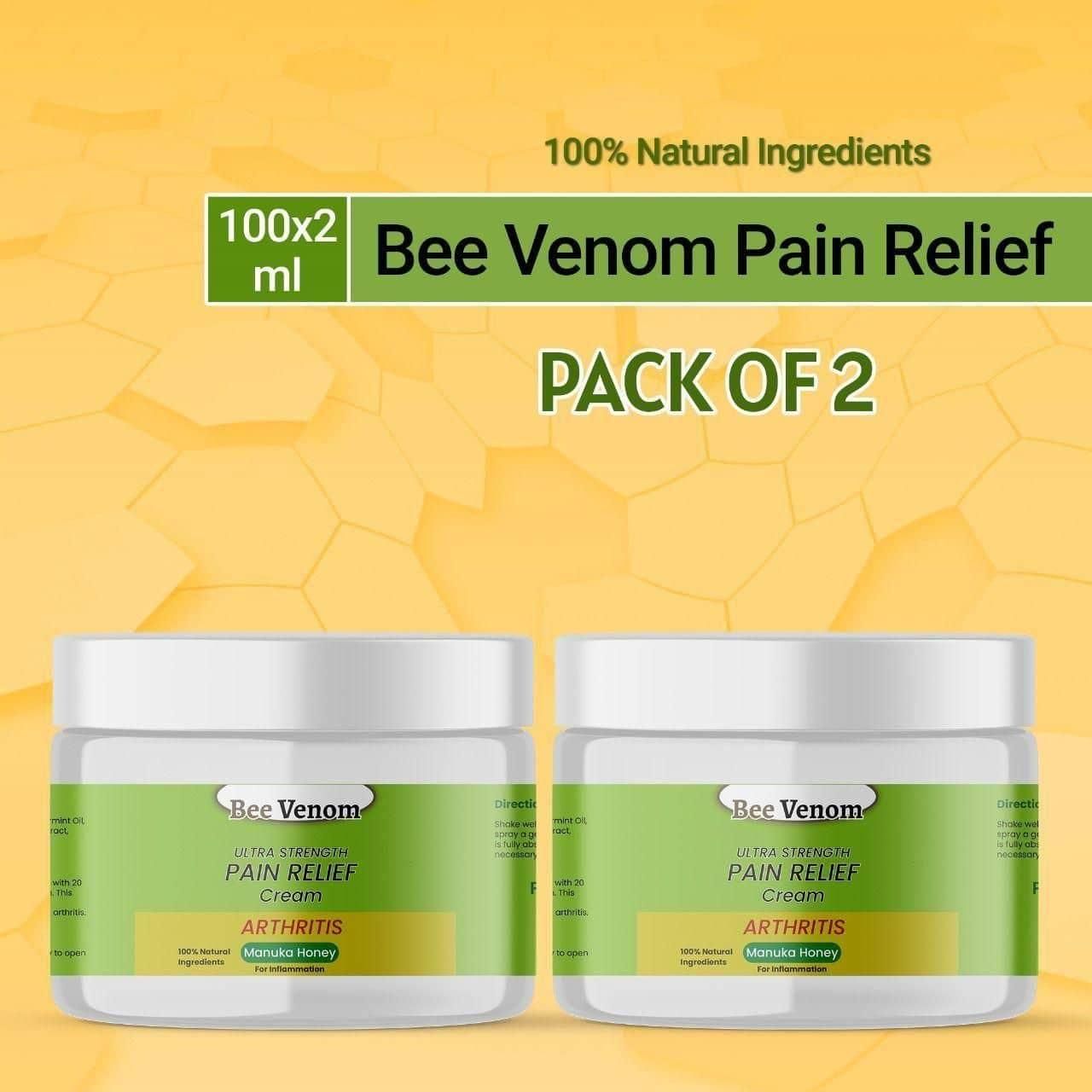 Experience powerful relief with our Bee Venom Ultra Strength Pain Relief Cream. This dual-pack of 100-gram tubes harnesses the therapeutic properties of bee venom to effectively target deep-tissue pain and inflammation. The proprietary formula creates a controlled micro-inflammatory response that stimulates blood flow and accelerates healing in affected areas. Ideal for chronic joint discomfort, muscle strain, and post-exercise recovery. Clinically formulated for maximum absorption without greasy residue.