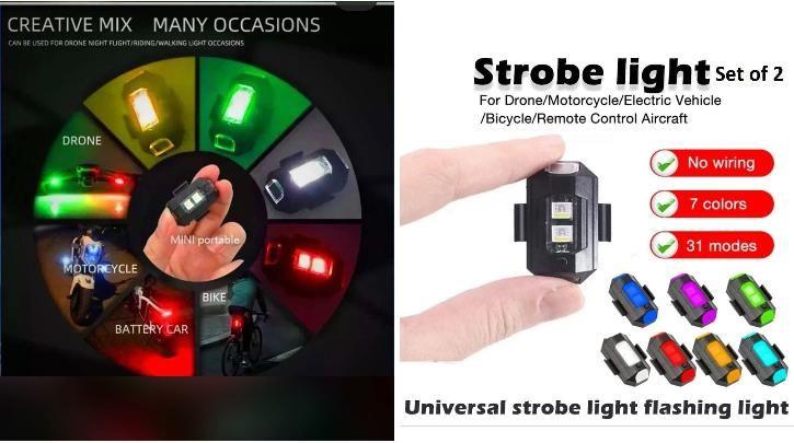 Enhance your vehicle's visibility and safety with this versatile LED strobe light, designed for bikes, cars, cycles, and drones. Its bright, energy-efficient LEDs deliver powerful strobe effects that attract attention in various conditions, improving awareness on the road or in the air. Compact and easy to install, this strobe light offers reliable performance for both daytime and nighttime use, making it an essential accessory for safer travel and operation.