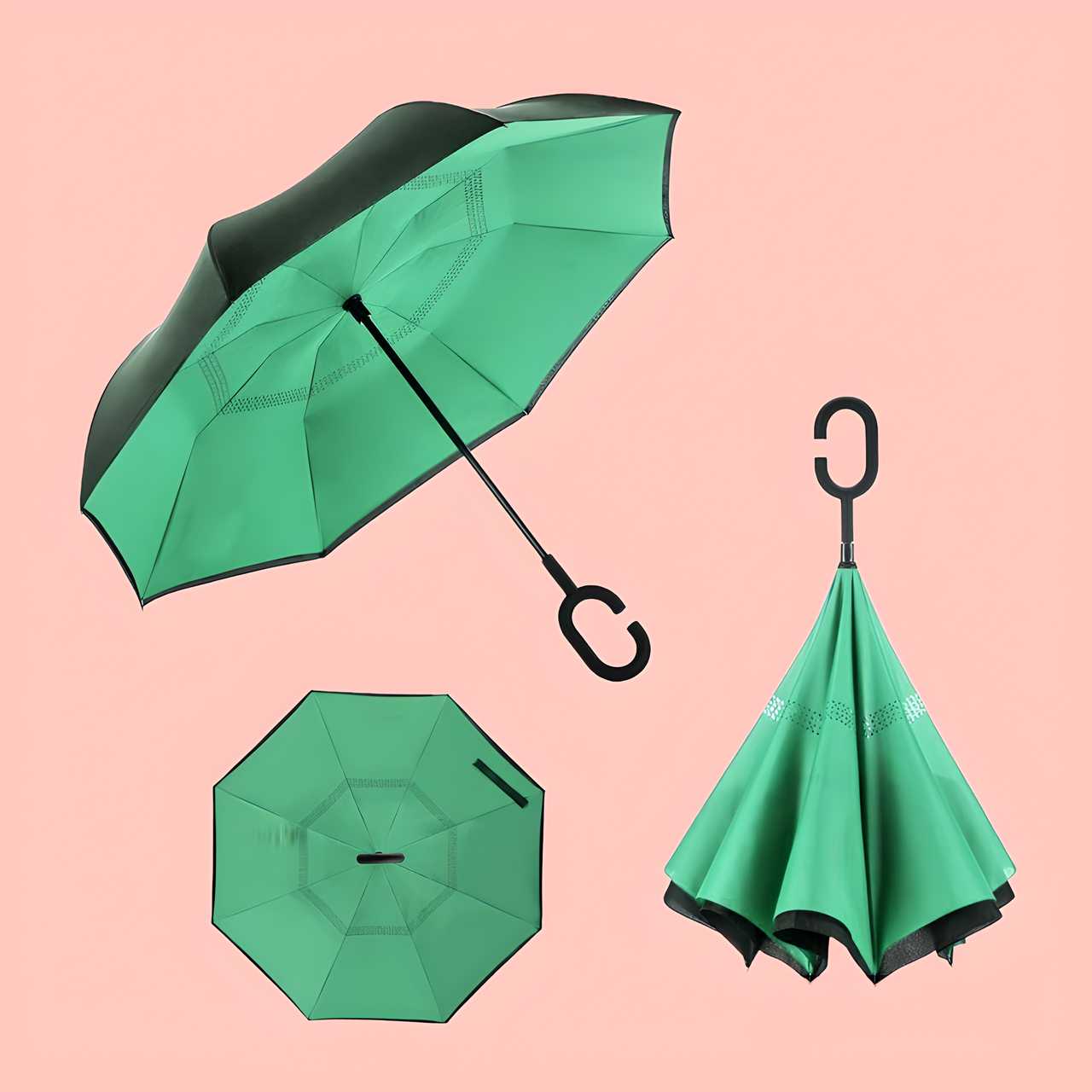 The Double Layer Inverted Reversible Umbrella features a unique design that folds inward, preventing water from dripping when closed. Its double-layer construction enhances durability and wind resistance, while the reversible mechanism allows easy entry and exit from vehicles or doorways without getting wet. The multicolor pattern adds a stylish touch, making it both functional and visually appealing for everyday use. Ideal for those seeking reliable protection and convenience in unpredictable weather.