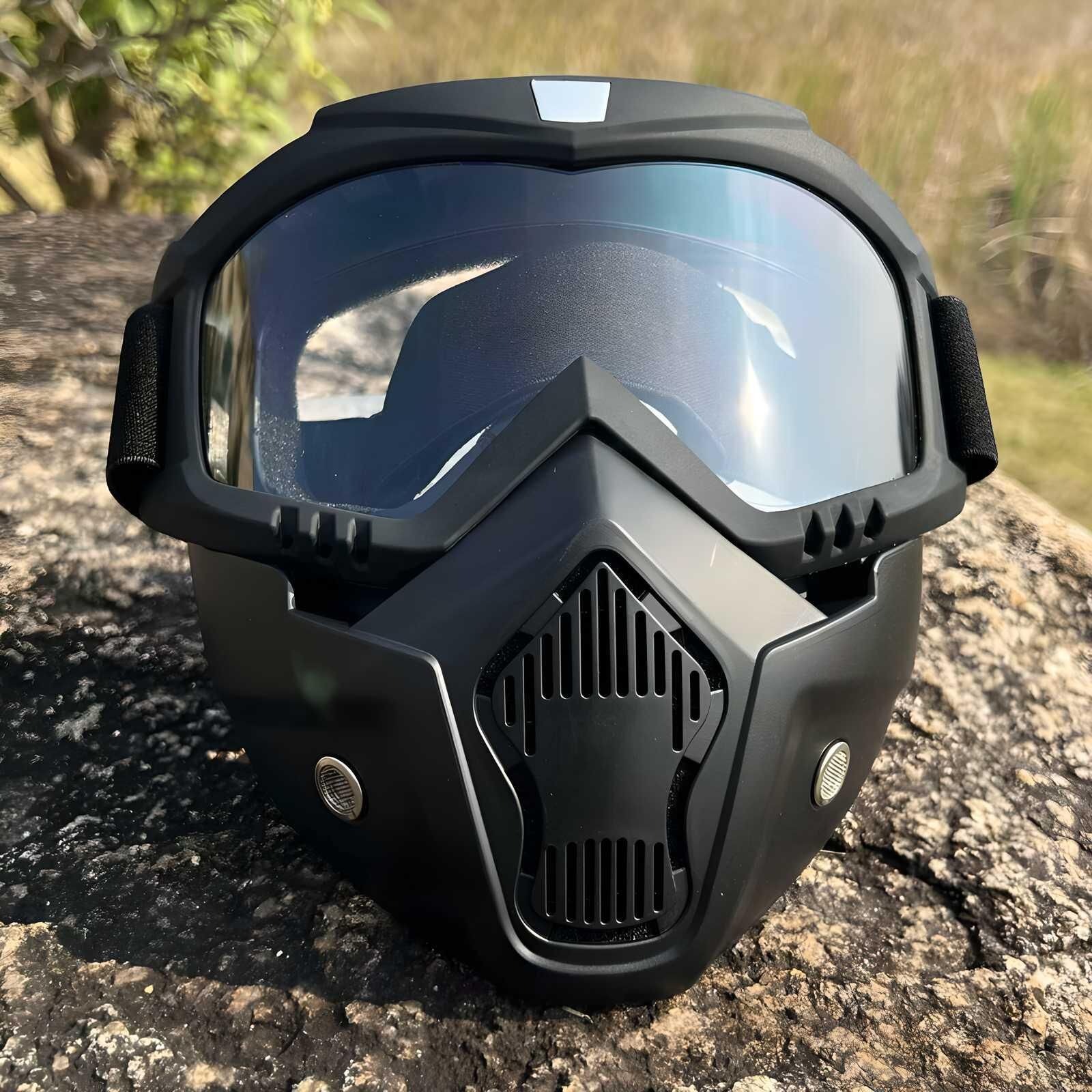 The Goggle Mask features a durable anti-scratch coating and UV protection, ensuring clear vision and eye safety in demanding conditions. Its robust design guards against abrasions while effectively filtering harmful ultraviolet rays, making it suitable for outdoor and industrial use where reliable eye protection is essential.