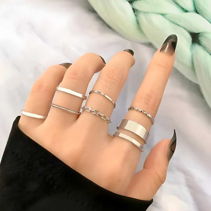 Silver Plated Trending Ring Set For Women (7 Pcs)
Elevate your accessory collection with this sophisticated 7-piece silver-plated ring set designed specifically for women. Each ring features contemporary styling that complements both casual and formal attire. The versatile set allows for multiple styling options—wear individually for subtle elegance or stack them together for a bold fashion statement. Crafted with quality plating for lasting shine and comfortable daily wear.