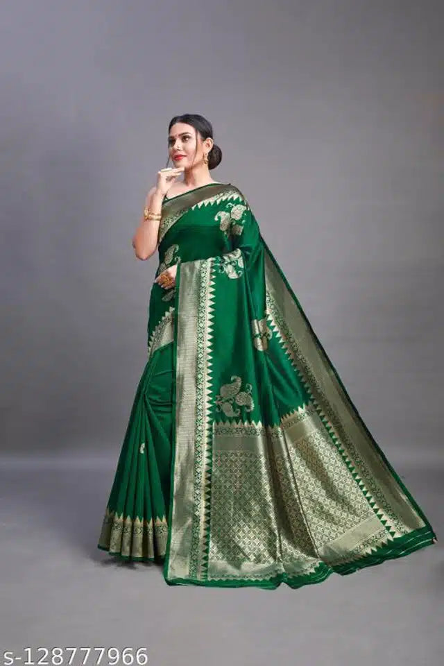 This Banarasi Silk Saree in vibrant green spans 6.3 meters, embodying the rich heritage of traditional Indian weaving. Crafted with fine silk, it offers a smooth texture and a lustrous finish, ideal for formal events and celebrations. The saree’s intricate patterns highlight expert craftsmanship, making it a timeless addition to your ethnic collection.