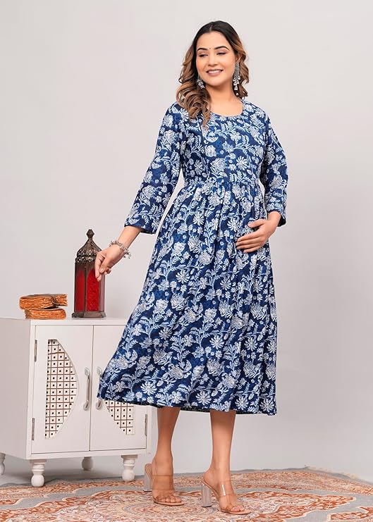This Anarkali kurti in grey and blue is made from lightweight poly crepe, offering a smooth texture and comfortable wear. Its printed pattern enhances the traditional silhouette, making it suitable for festive and everyday occasions. Designed in size M, it ensures a flattering fit that combines style with ease.
