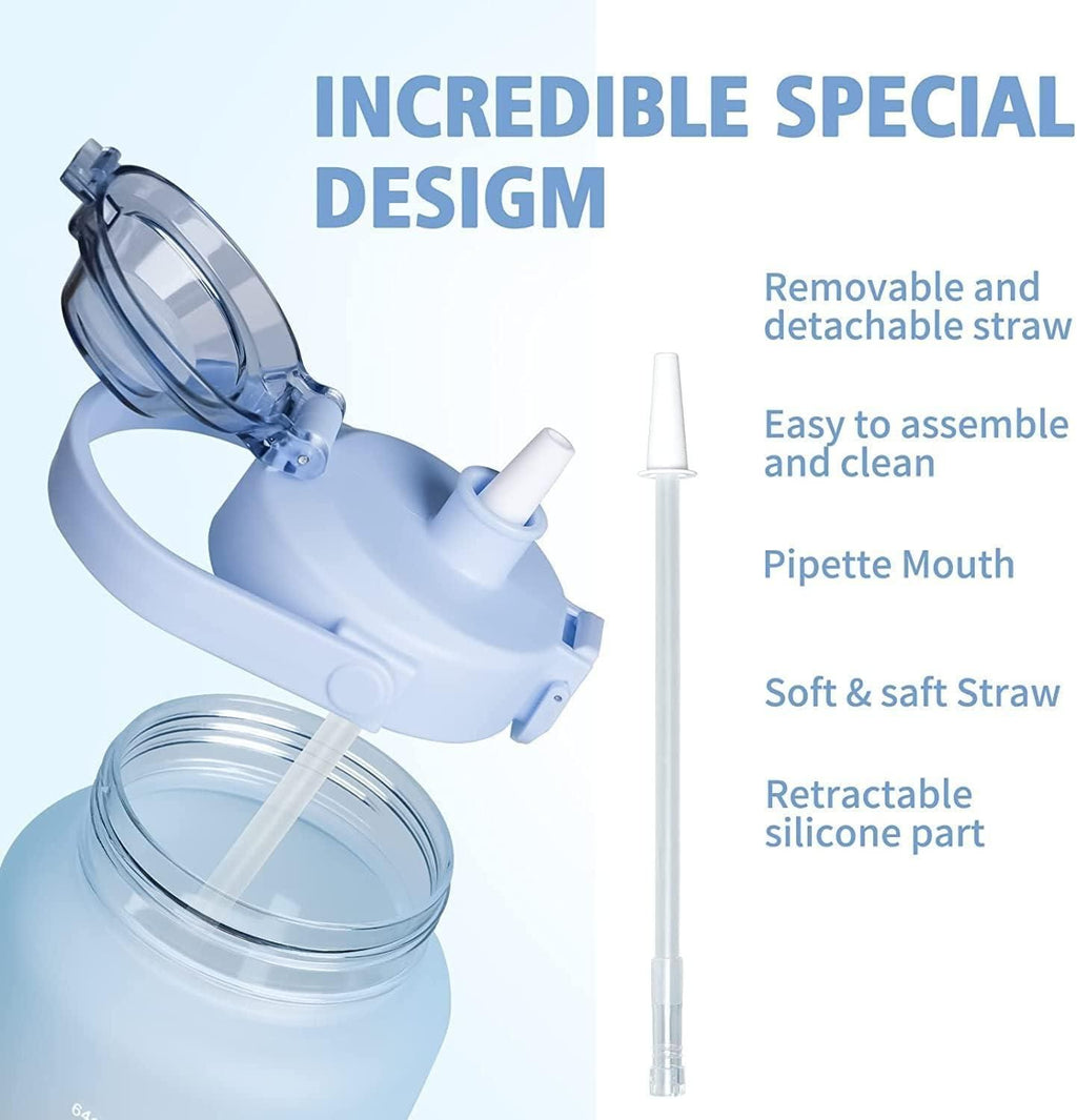 This unbreakable water bottle is engineered for home use, combining durability with functionality. Its robust construction ensures resistance to drops and impacts, providing a reliable hydration companion. The integrated motivational time marker guides you to drink water consistently throughout the day, supporting optimal hydration habits. Designed for ease of use and maintenance, this bottle is an expert choice for those committed to health and wellness at home.