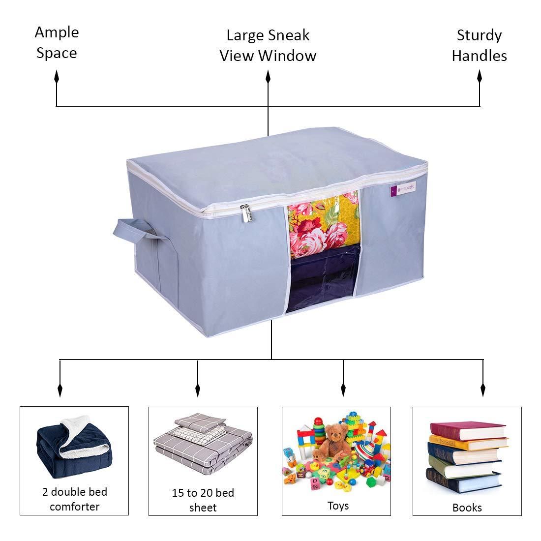 Maximize your storage space with these professional-grade underbed blanket storage bags. This set of 2 features reinforced handles for convenient access and transportation. Designed to utilize the often-wasted space beneath beds, these protective covers shield blankets and bedding from dust, moisture, and insects. The low-profile construction ensures optimal use of underbed clearance while maintaining the integrity of stored items.