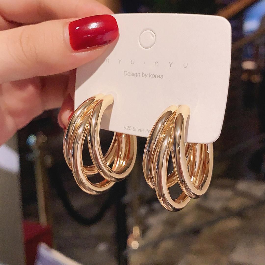Gorgeous Silver plated korean Trihoop Earrings For Women and Girls