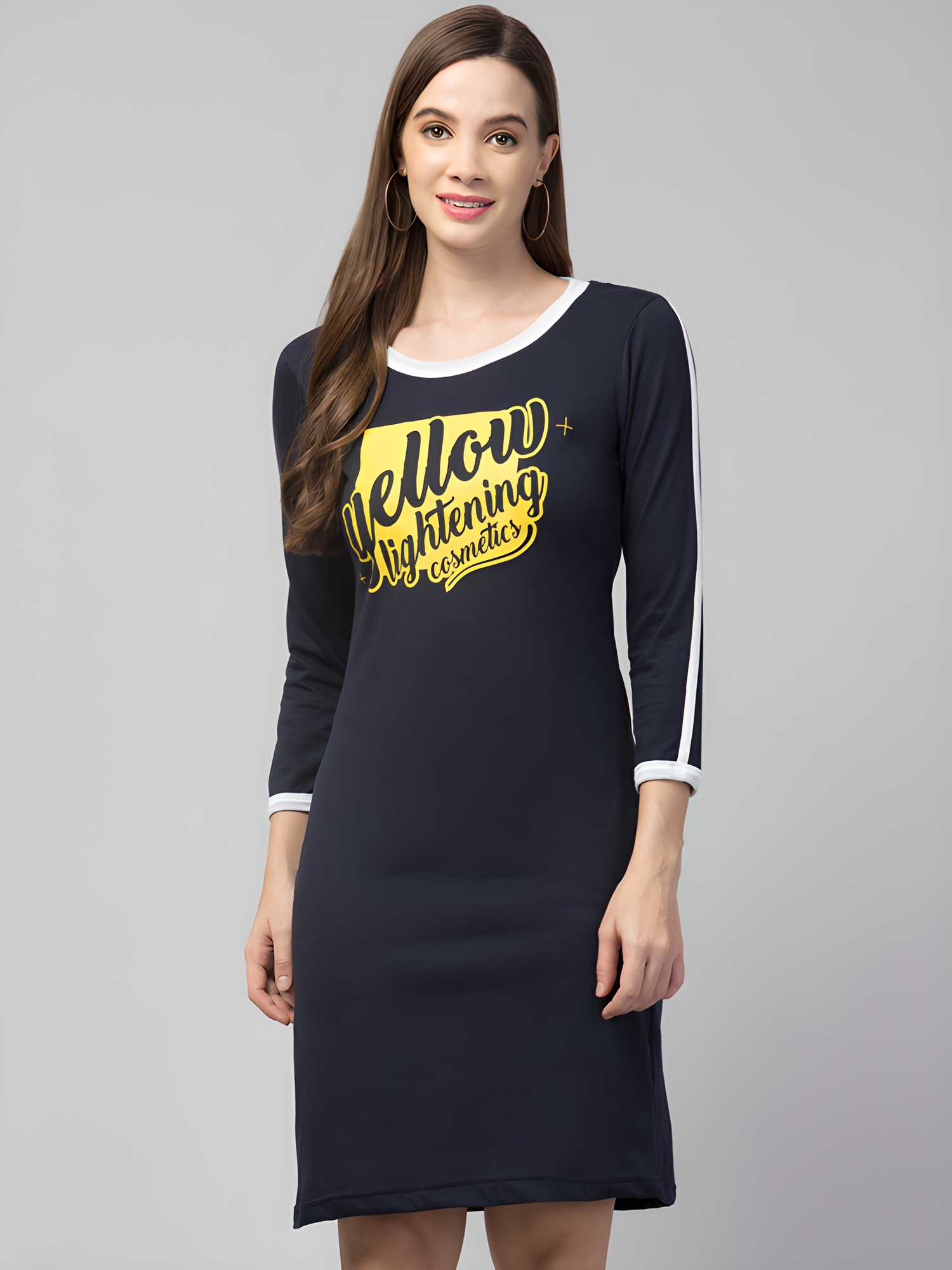This versatile Cotton Graphic Print T-shirt Dress combines comfort with contemporary style. Crafted from breathable cotton fabric, it features eye-catching graphic prints that make a statement. The short length offers mobility while maintaining a flattering silhouette. Perfect for casual outings, this dress can be styled with sneakers for a relaxed look or dressed up with accessories for evening wear.