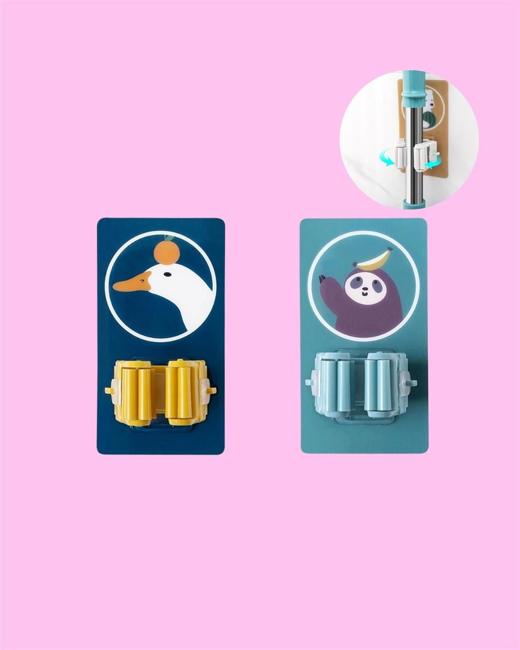 Keep your cleaning tools organized and easily accessible with this pack of 2 wall-mounted mop and broom holders. Designed with a playful cartoon style, these holders securely grip your mops and brooms, preventing clutter and saving floor space. Easy to install and durable, they provide a practical solution for maintaining a tidy and efficient cleaning area. Ideal for homes or workplaces seeking both functionality and a touch of fun in storage.