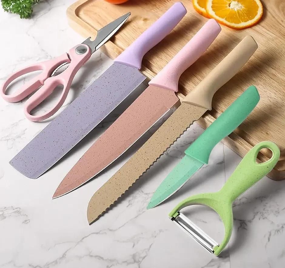 This premium 6 Pieces Kitchen Knife Set combines functionality with professional-grade craftsmanship. Featuring precision-forged blades with optimal edge retention, each knife is engineered for specific culinary applications. The set includes essential cutting tools with ergonomic handles that minimize fatigue during extended use. Superior balance and weight distribution ensure precise control, while the durable construction promises longevity in demanding kitchen environments.