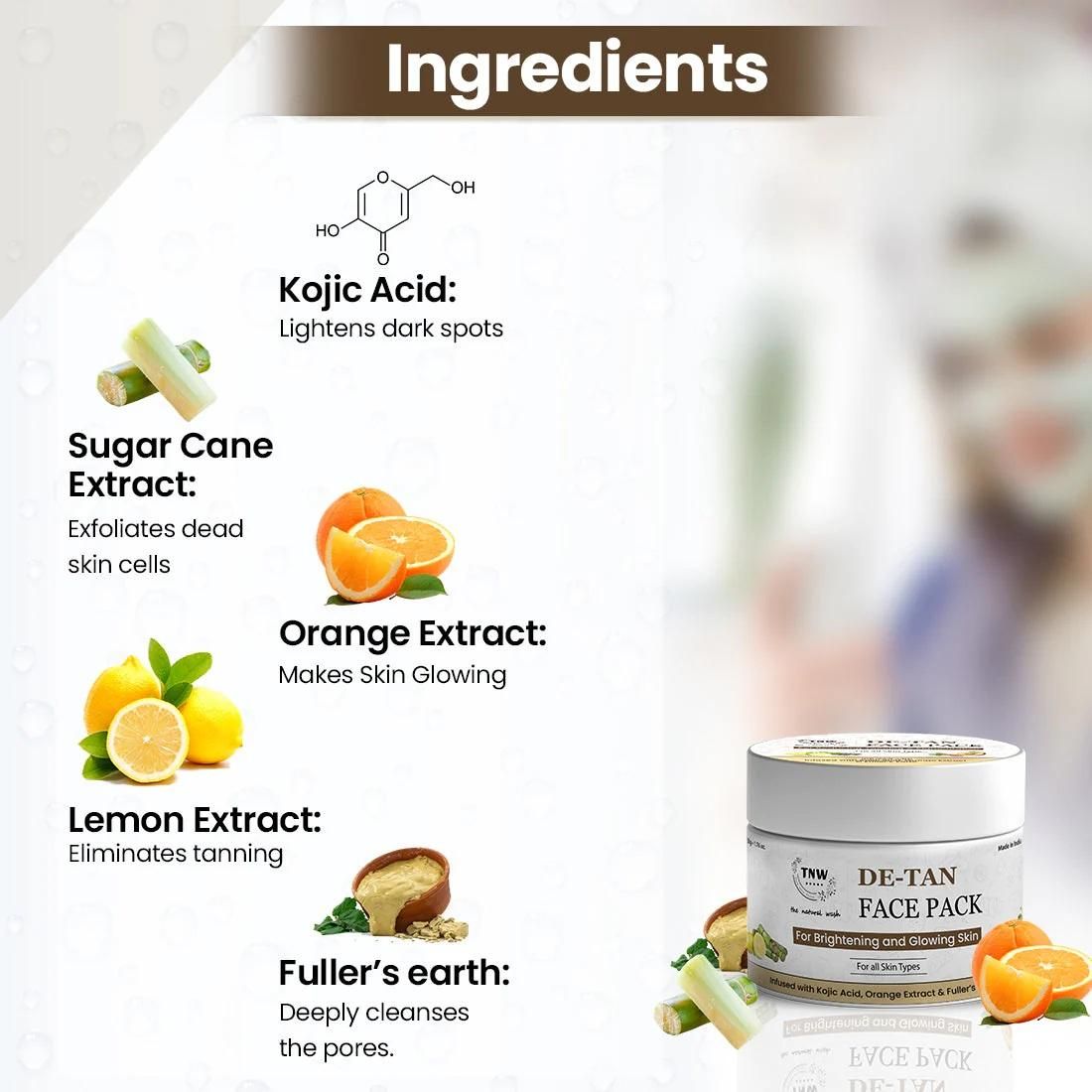 Formulated with potent natural ingredients, this DE-Tan Face Pack effectively removes sun tan while addressing hyperpigmentation. The specialized 50gm treatment restores skin's natural tone, eliminates dullness, and promotes cellular renewal for a visibly brighter complexion. Regular application helps maintain even skin tone and protects against environmental damage.