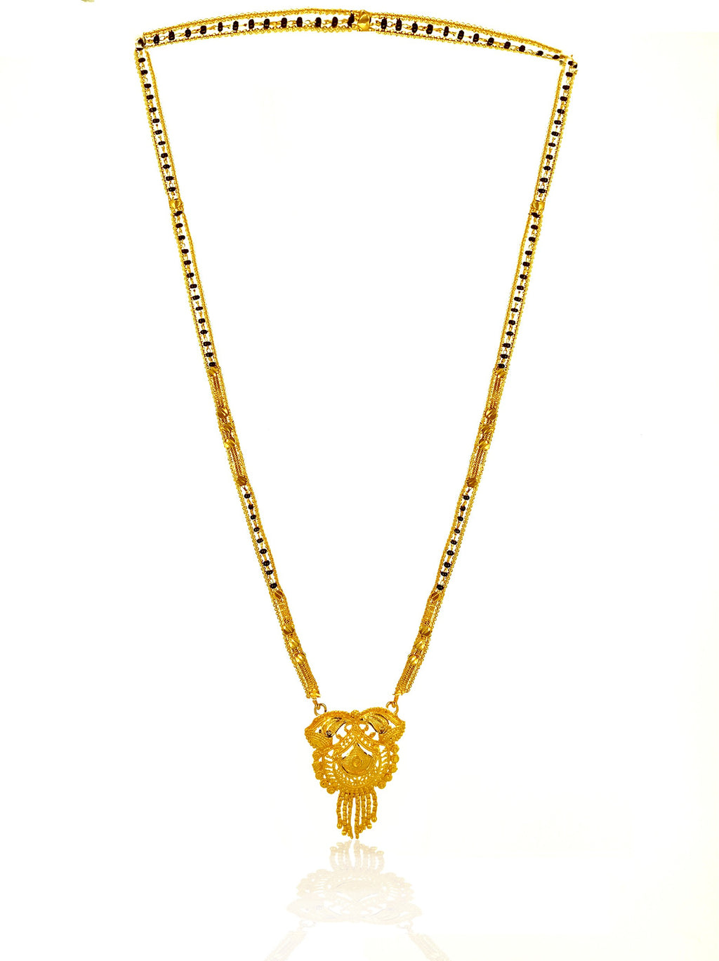 Elevate your traditional attire with our Unique Gold Plated Mangalsutra, meticulously crafted to combine timeless symbolism with contemporary design. This exquisite piece features premium gold plating for lasting brilliance and a distinctive pattern that sets it apart from conventional styles. The balanced weight ensures comfortable all-day wear while maintaining an elegant presence that complements both everyday and special occasion ensembles.