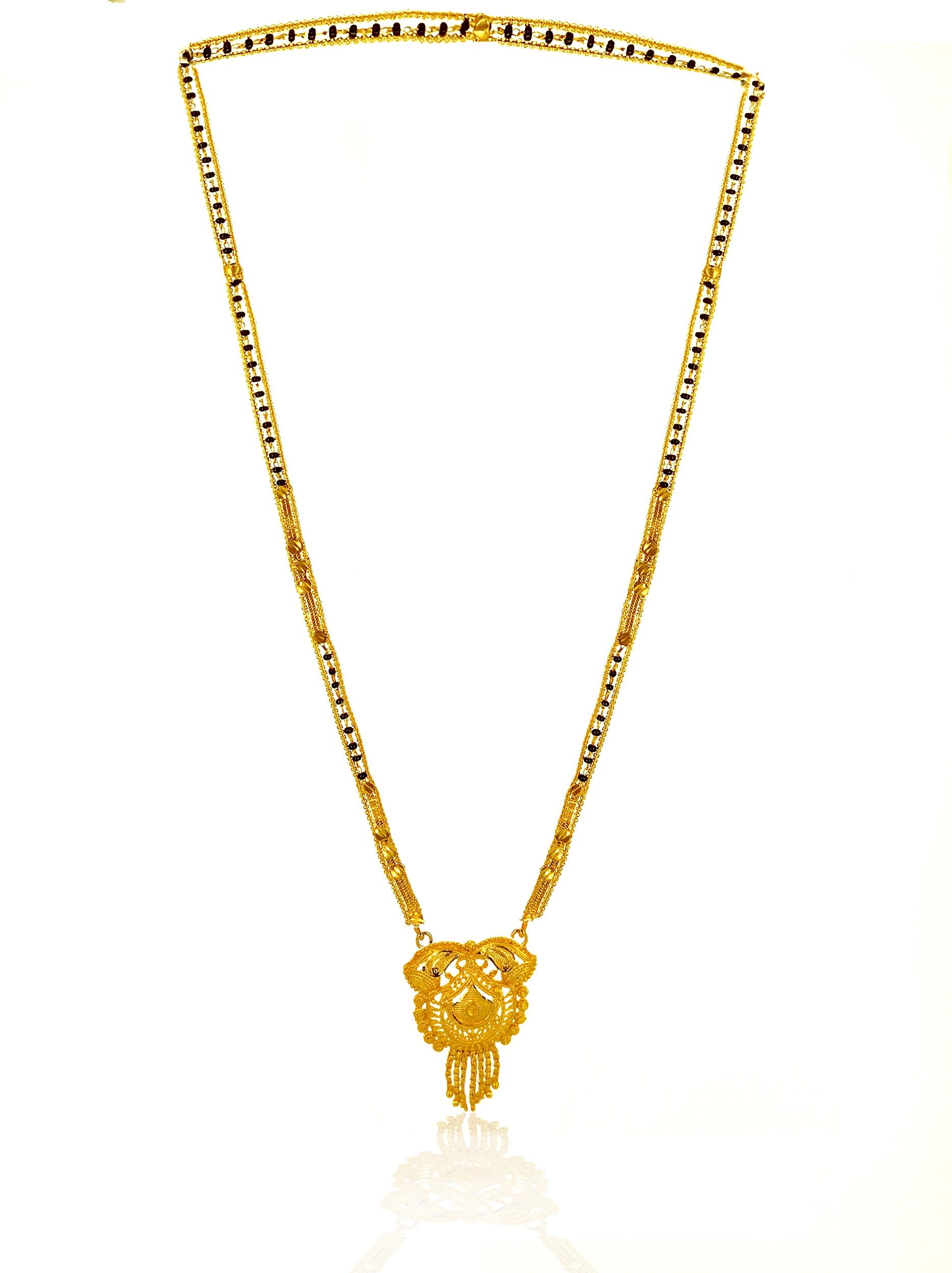 Elevate your traditional attire with our Unique Gold Plated Mangalsutra, meticulously crafted to combine timeless symbolism with contemporary design. This exquisite piece features premium gold plating for lasting brilliance and a distinctive pattern that sets it apart from conventional styles. The balanced weight ensures comfortable all-day wear while maintaining an elegant presence that complements both everyday and special occasion ensembles.