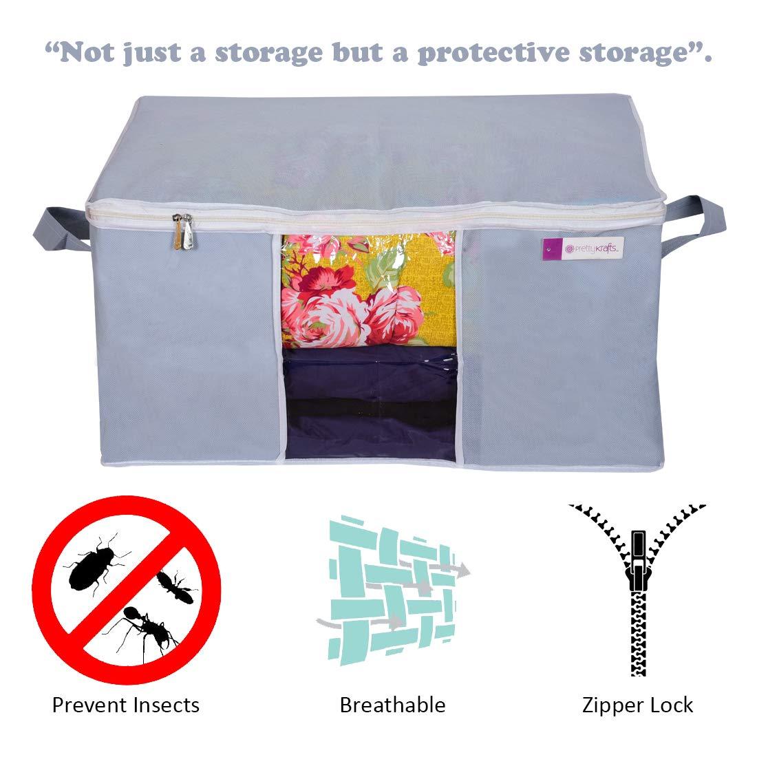 Maximize your storage space with these professional-grade underbed blanket storage bags. This set of 2 features reinforced handles for convenient access and transportation. Designed to utilize the often-wasted space beneath beds, these protective covers shield blankets and bedding from dust, moisture, and insects. The low-profile construction ensures optimal use of underbed clearance while maintaining the integrity of stored items.