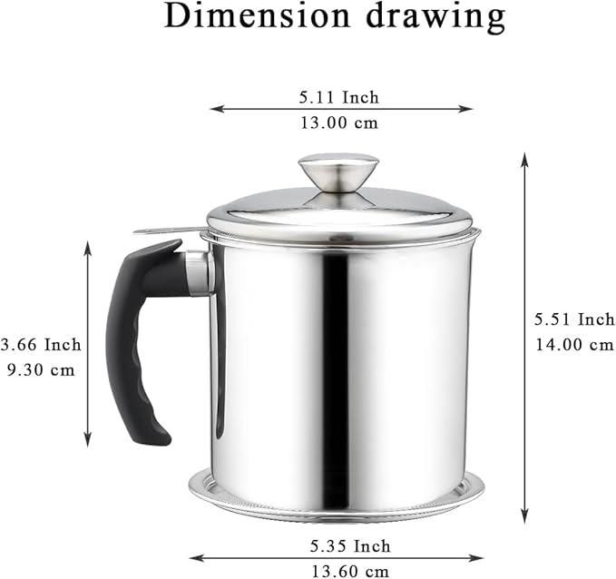 This convenient stainless steel oil pot combines durability with functionality for your everyday cooking needs. The integrated filter removes food particles while pouring, ensuring clean oil every time. The tight-fitting lid prevents contamination and oxidation, extending the life of your cooking oils. A practical addition to any kitchen that helps reduce mess and waste.