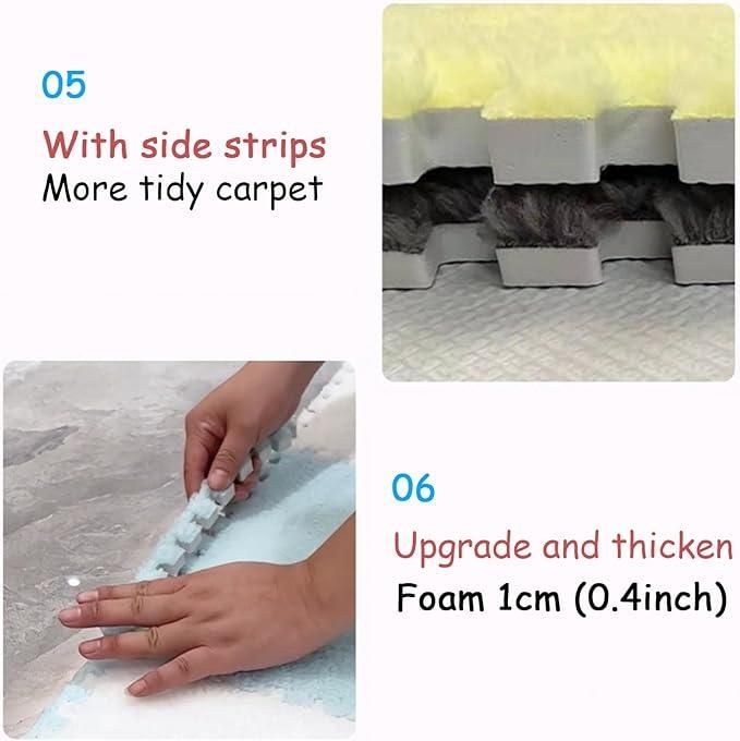 This set of six interlocking carpet tiles offers a practical and professional flooring solution. Designed for easy assembly, the tiles securely connect to create a stable, cushioned surface suitable for various environments such as offices, playrooms, or workshops. Their modular design allows for flexible arrangement and effortless replacement of individual tiles, ensuring long-term durability and convenience. Ideal for enhancing comfort and protecting floors, these carpet tiles combine functionality