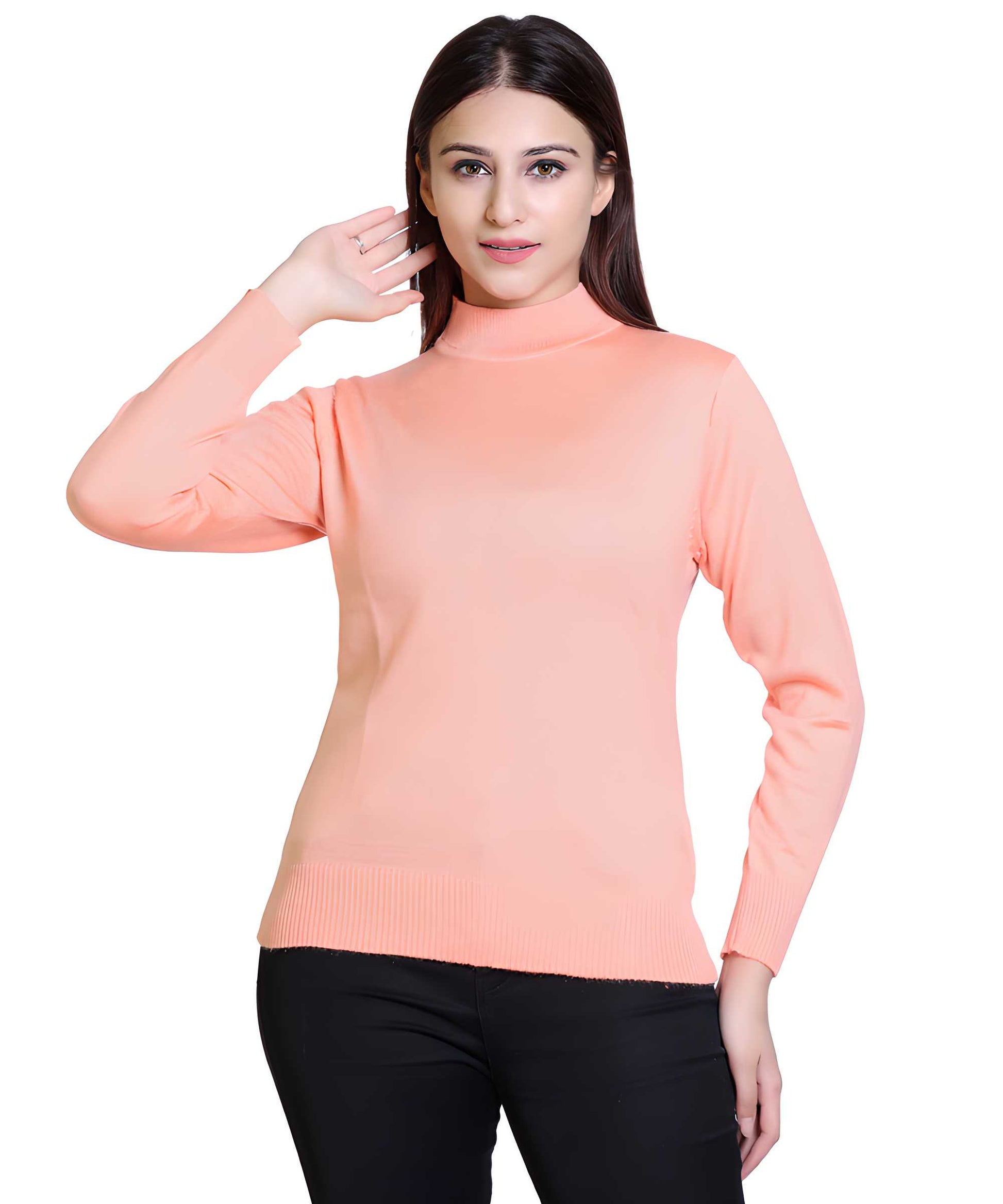 Stay warm in style with our Women's Solid Woolen Full Sleeves Sweater. Crafted from premium wool for exceptional insulation and durability, this classic sweater features a timeless solid design that pairs effortlessly with any outfit. The full-length sleeves provide complete coverage for optimal warmth during colder seasons, while the refined silhouette maintains a flattering fit without sacrificing comfort.