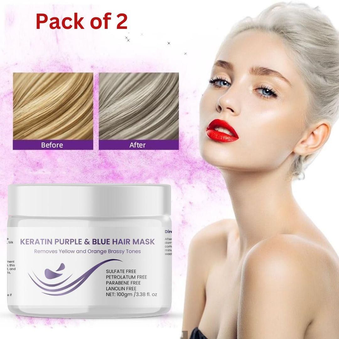 This professional-grade hair treatment combines two specialized formulations in one convenient package. The Purple Mask effectively neutralizes yellow tones in blonde, silver, or highlighted hair, while the Blue Mask counteracts unwanted orange hues in brunette shades. Both are enriched with keratin protein to repair damaged hair structure, restore elasticity, and enhance shine. Each 100g container delivers multiple applications for salon-quality results at home.