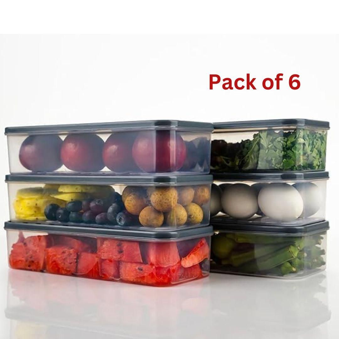 Engineered for optimal refrigerator organization, these six precision-crafted storage containers deliver superior compartmentalization for perishable goods. The transparent construction facilitates immediate content identification, while the ergonomic grip design ensures effortless retrieval. Their modular, stackable architecture maximizes vertical storage efficiency, effectively expanding usable refrigerator space while maintaining proper airflow for food preservation.