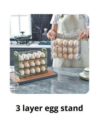 Keep your kitchen organized with our practical 3 Layer Egg Stand. This space-saving solution holds multiple eggs in a compact, tiered design that fits neatly on countertops or inside refrigerators. We've crafted it for stability and easy access, making meal preparation smoother while helping preserve your eggs' freshness. An essential addition to any well-ordered kitchen.