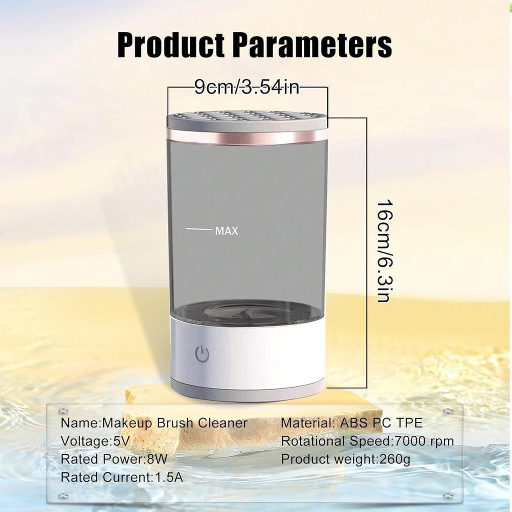 This advanced USB Rechargeable Makeup Brush Cleaner delivers professional-grade sanitization for all cosmetic brushes. The automatic electric cleaning mechanism thoroughly removes makeup residue, oils, and bacteria without damaging bristles. Featuring deep cleaning technology and convenient USB recharging, this device ensures your brushes remain in optimal condition, extending their lifespan while maintaining application quality and preventing skin irritation from contaminated tools.