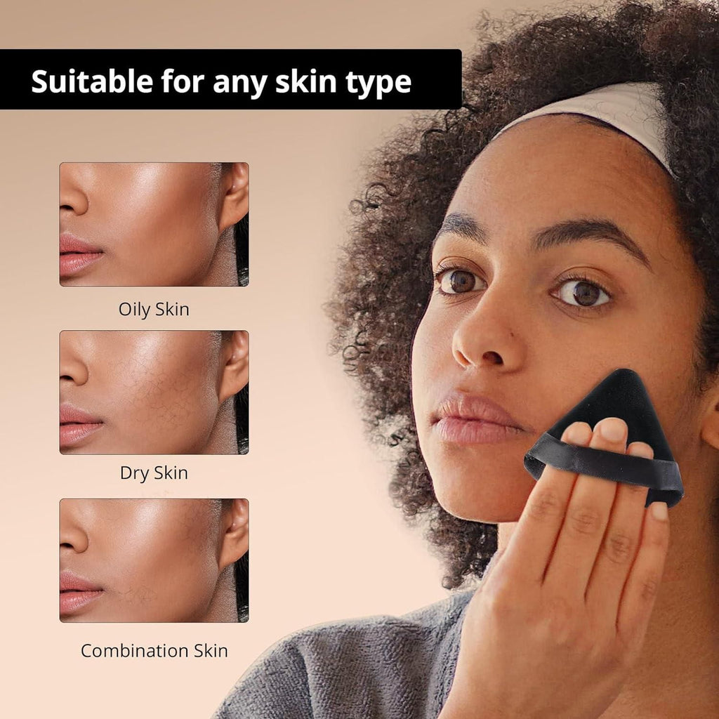 This professional-grade triangular powder puff is specifically designed for precise loose powder application. The unique triangle shape allows for targeted coverage in hard-to-reach facial areas, while its premium soft texture ensures seamless blending without streaking. Optimized for minimal product absorption, this single puff delivers a flawless, airbrushed finish with every application.