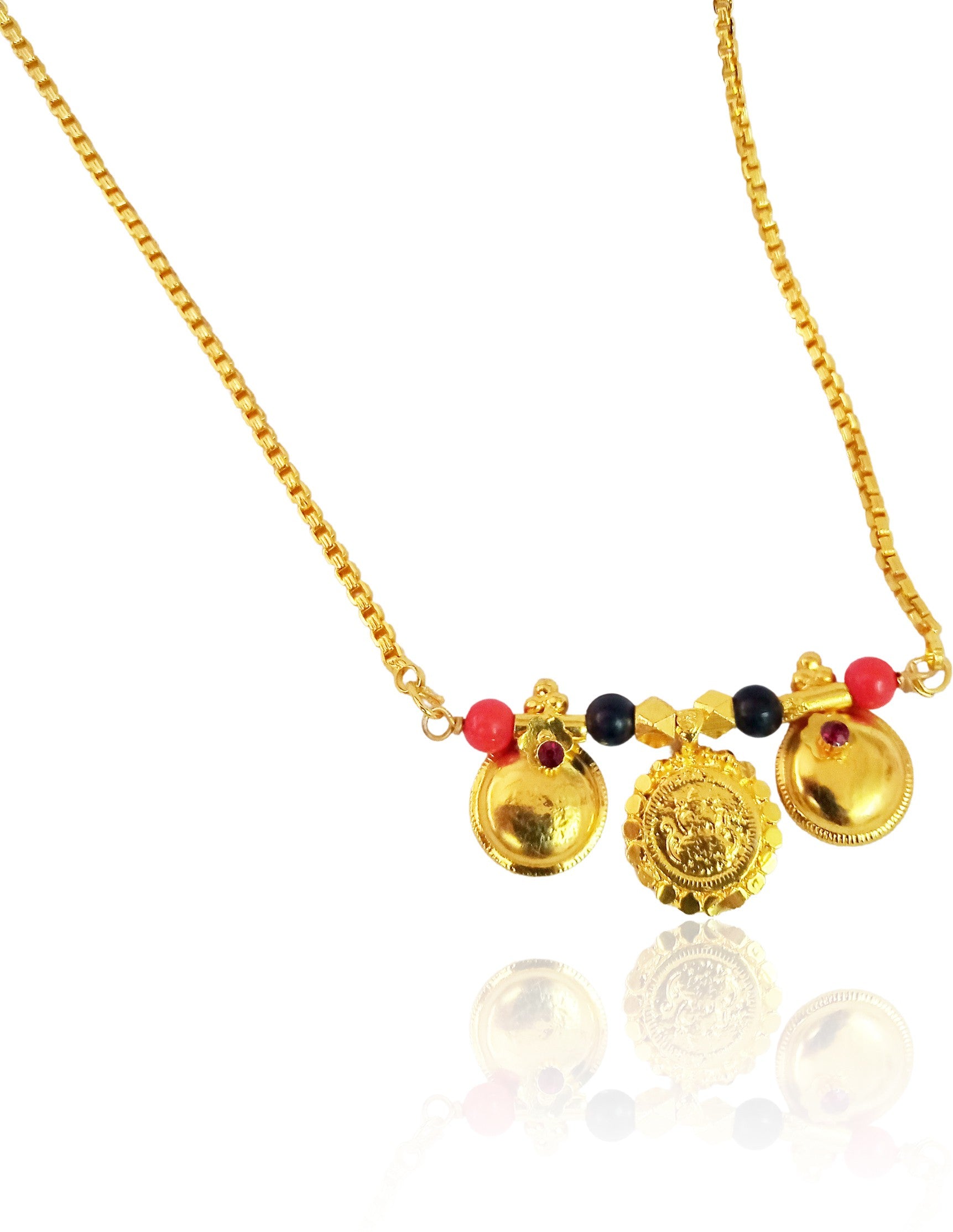 Elevate your traditional attire with this contemporary Gold Plated Mangalsutra. Meticulously crafted to balance cultural significance with modern aesthetics, this piece features premium gold plating for lasting shine and durability. The elegant design makes it suitable for both everyday wear and special occasions, offering the perfect blend of tradition and trend-forward styling.
