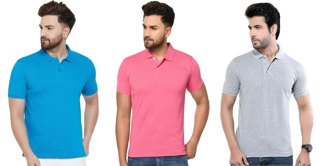 Cotton Matty Solid Half Sleeves Men's Polo Neck T-Shirt Pack Of 3