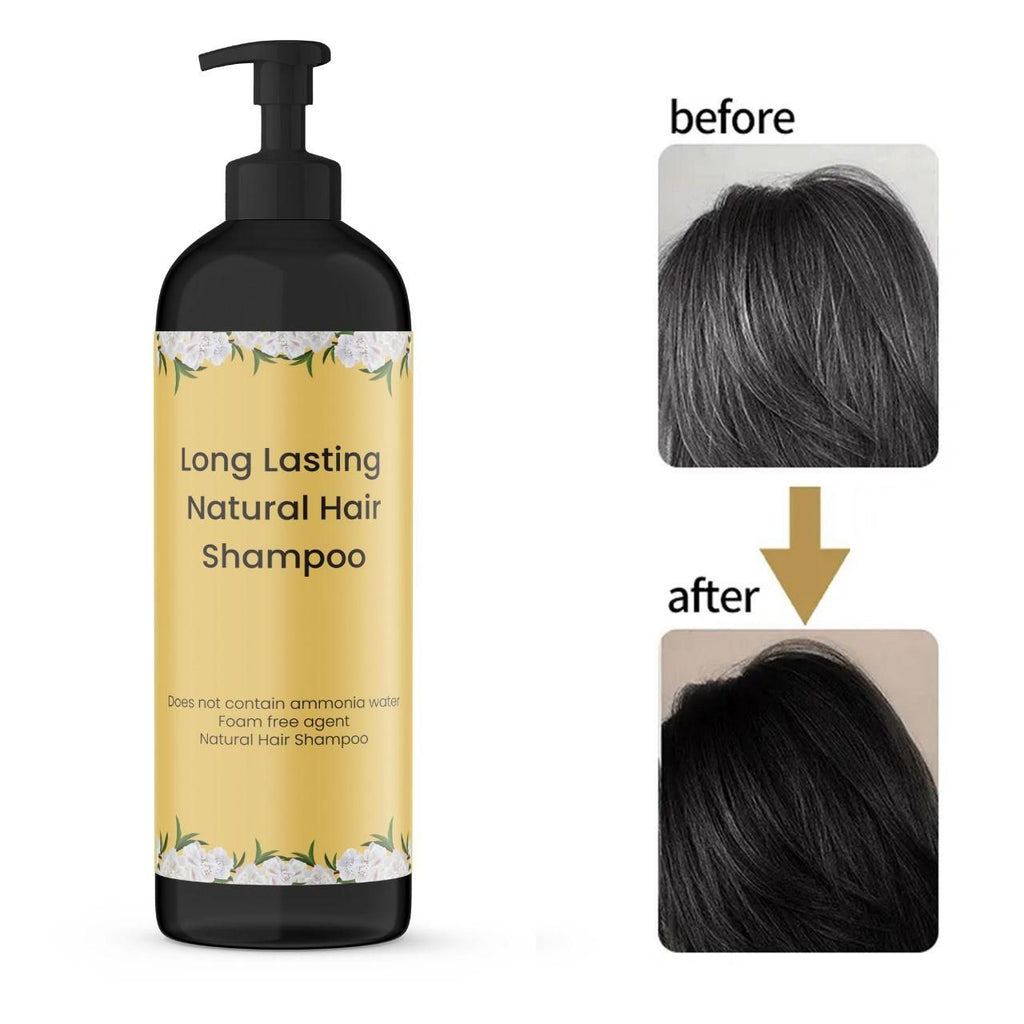 Our Long Lasting Natural Hair Dye Shampoo combines coloring efficacy with hair cleansing in one sophisticated formula. Each pack contains two 100ML bottles of our proprietary blend, formulated with plant-derived pigments that penetrate hair shafts for enduring color retention. The gentle cleansing base maintains scalp health while depositing color progressively with each application. Clinically tested to provide superior gray coverage and color longevity compared to conventional dyes, without ammonia or per