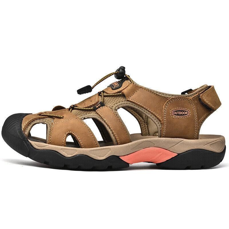 These men's leather closed toe sandals provide durable comfort with a sleek design. Made with high-quality leather, they offer superior protection against the elements and feature a closed toe for added safety. Perfect for both casual and outdoor activities.