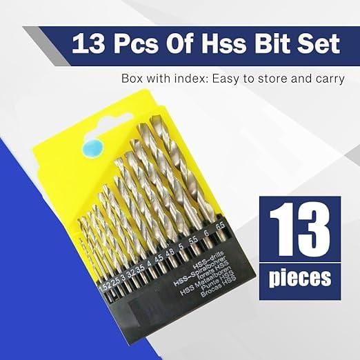 This precision-engineered 13-piece drill bit set provides versatile performance for professional and DIY applications. Constructed from heat-treated steel with optimized cutting geometries, these bits deliver clean, accurate holes in wood, metal, and plastic. The graduated size range ensures comprehensive coverage for common fastening needs, while the specialized flute design efficiently removes debris during operation. Housed in a durable case for organized storage and transport between job sites.