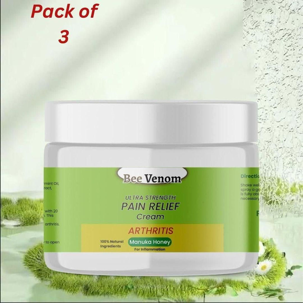 Bee Venom Ultra Strength Pain Relief Cream combines the natural anti-inflammatory properties of bee venom with a powerful formulation to provide effective relief from muscle and joint pain. Each 100-gram tube delivers deep-penetrating action to reduce swelling and discomfort, making it suitable for chronic pain management and acute injuries. This pack of three ensures you have a reliable supply for ongoing pain control and recovery support.