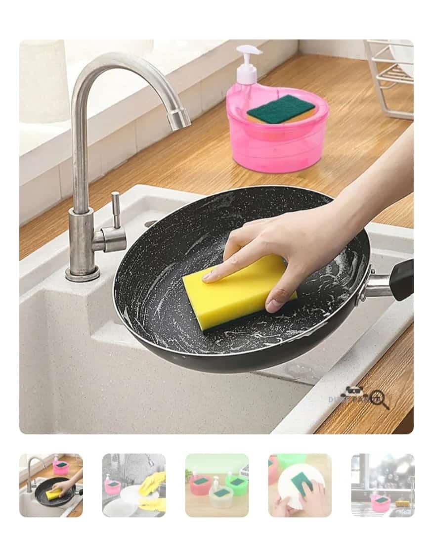 This Double Layer 2 in 1 Liquid Soap Dispenser features an integrated pump and sponge holder, offering a streamlined solution for efficient cleaning. Its dual-layer design separates soap storage from the sponge compartment, promoting hygiene and organization. Ideal for kitchens and bathrooms, this dispenser simplifies your cleaning routine by combining essential tools in one durable, space-saving unit.