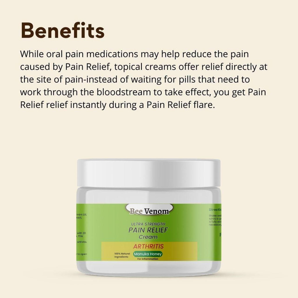 Bee Venom Ultra Strength Pain Relief Cream combines the natural anti-inflammatory properties of bee venom with a powerful formulation to provide effective relief from muscle and joint pain. Each 100-gram tube delivers deep-penetrating action to reduce swelling and discomfort, making it suitable for chronic pain management and acute injuries. This pack of three ensures you have a reliable supply for ongoing pain control and recovery support.