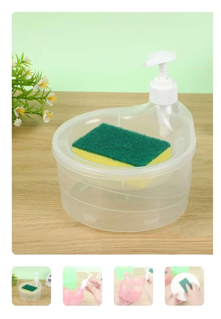 This Double Layer 2 in 1 Liquid Soap Dispenser features an integrated pump and sponge holder, offering a streamlined solution for efficient cleaning. Its dual-layer design separates soap storage from the sponge compartment, promoting hygiene and organization. Ideal for kitchens and bathrooms, this dispenser simplifies your cleaning routine by combining essential tools in one durable, space-saving unit.