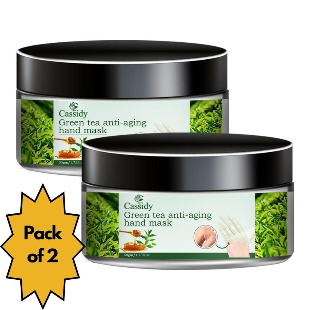 Revitalize aging hands with CASSIDY Green Tea Hand Mask, formulated with potent antioxidants to combat signs of aging. This professional-grade treatment penetrates deeply to hydrate, reduce fine lines, and restore elasticity. Each pack contains two 50gm masks, providing multiple applications for comprehensive hand rejuvenation. Regular use helps maintain youthful-looking hands while protecting against environmental damage.