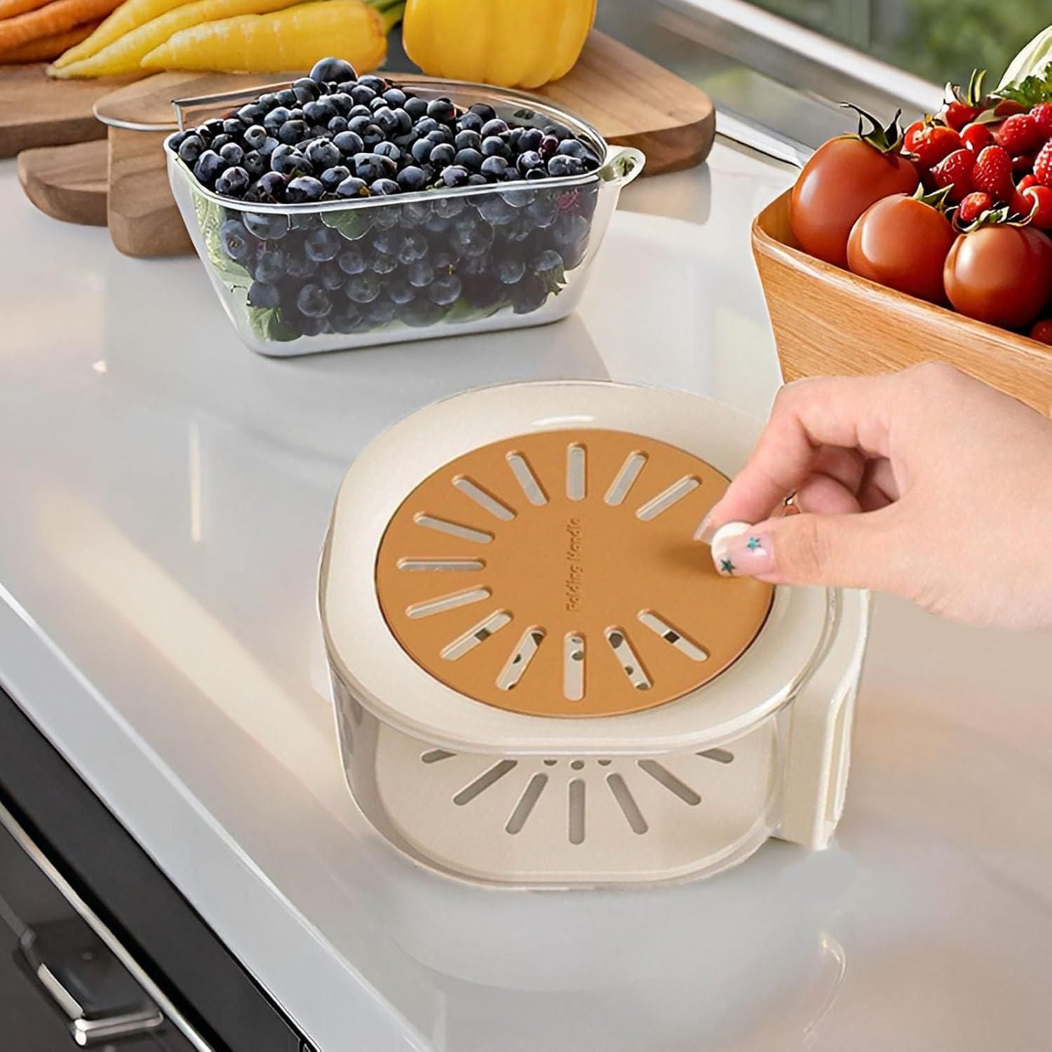 Engineered with a specialized drainage system, this Fruit Drain Basket maximizes produce longevity through effective moisture management. The calculated perforation design elevates fruits above collected water, preventing premature spoilage while ensuring optimal ventilation. An essential kitchen tool for proper fruit maintenance, combining functional storage with professional-grade preservation capabilities.