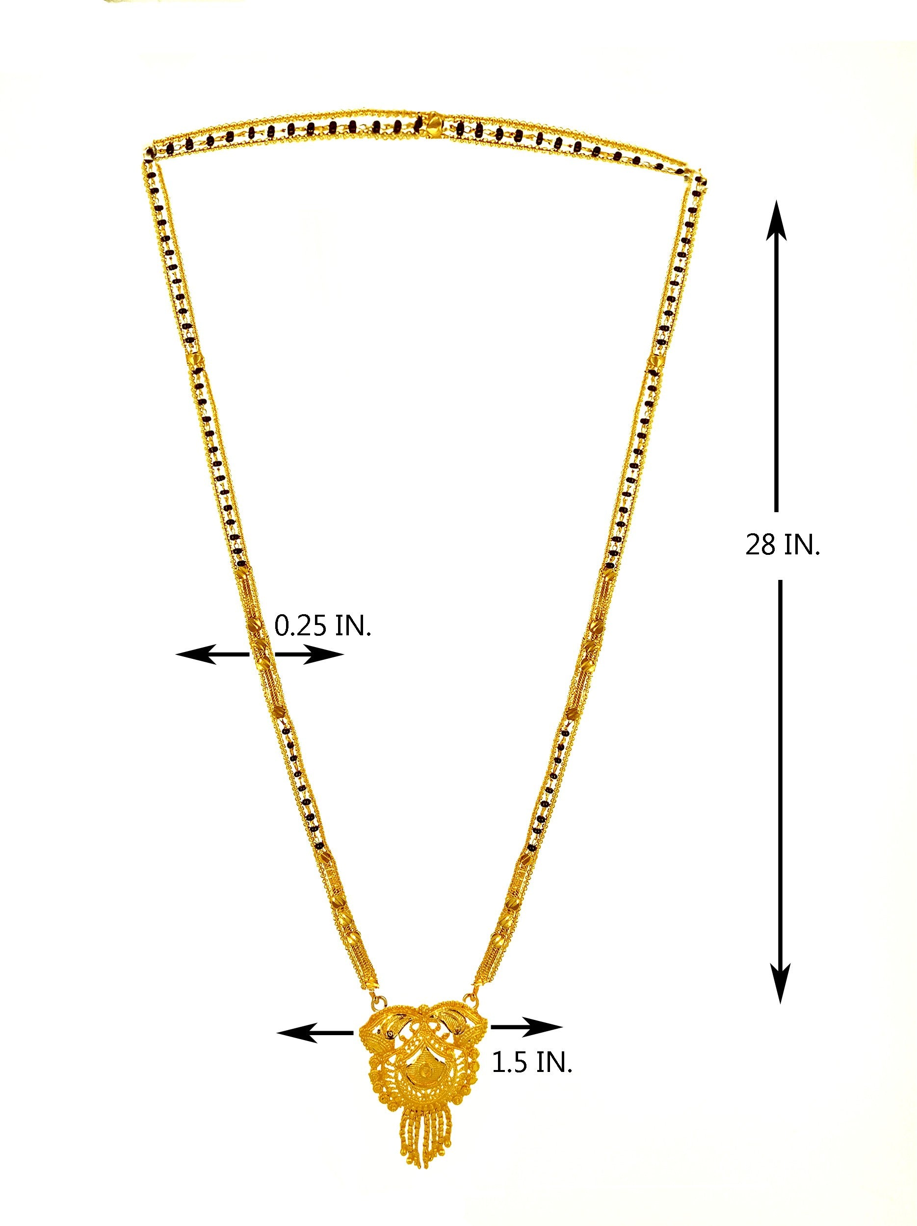 Elevate your traditional attire with our Unique Gold Plated Mangalsutra, meticulously crafted to combine timeless symbolism with contemporary design. This exquisite piece features premium gold plating for lasting brilliance and a distinctive pattern that sets it apart from conventional styles. The balanced weight ensures comfortable all-day wear while maintaining an elegant presence that complements both everyday and special occasion ensembles.