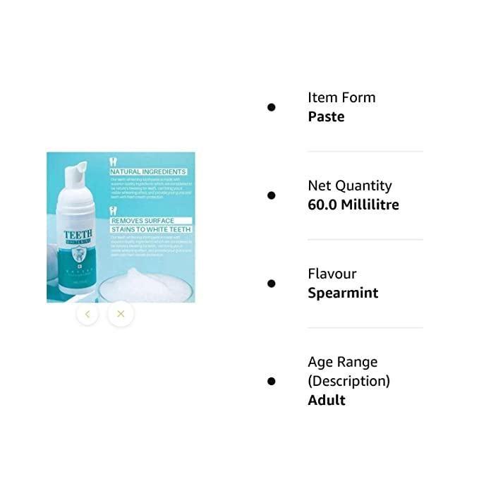 Our Teeth Whitening Foam utilizes a clinically developed formula to effectively eliminate stains and discoloration. The proprietary foam technology penetrates interdental spaces for comprehensive whitening action while preserving enamel integrity. This professional-grade solution contains stabilized hydrogen peroxide compounds that break down chromogenic molecules without causing sensitivity. Recommended by dental professionals for its efficacy in addressing both extrinsic and superficial intrinsic stains w