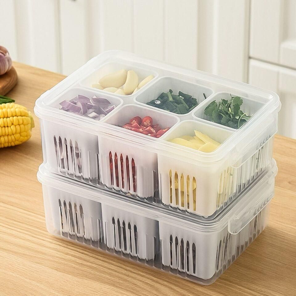 Optimize your fridge organization with the 6 Grid Fridge Storage Boxes Containers. Featuring six separate compartments, these containers allow for systematic storage of different food items, preventing cross-contamination and preserving freshness. Crafted from durable, food-safe materials, they offer reliable protection and easy visibility for quick access. Perfect for maintaining an orderly kitchen, these containers enhance food management and reduce waste.