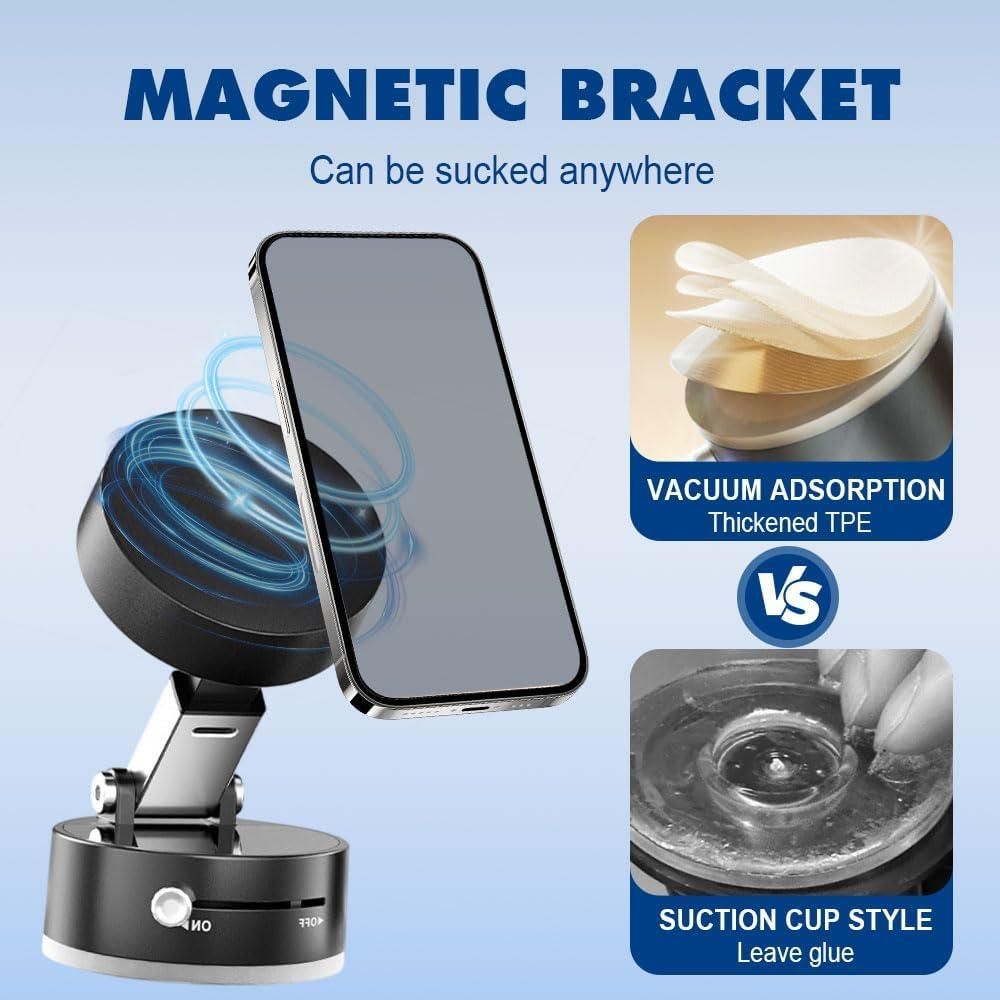 The Vacuum Magnetic Suction Phone Holder combines advanced magnetic technology with a vacuum suction base to provide a firm and stable grip for your smartphone. Designed for expert-level reliability, it ensures your device stays securely in place on dashboards, desks, or other smooth surfaces. Its sleek, compact design allows for easy installation and removal without residue, offering a professional solution for hands-free phone use and enhanced safety during travel or work.