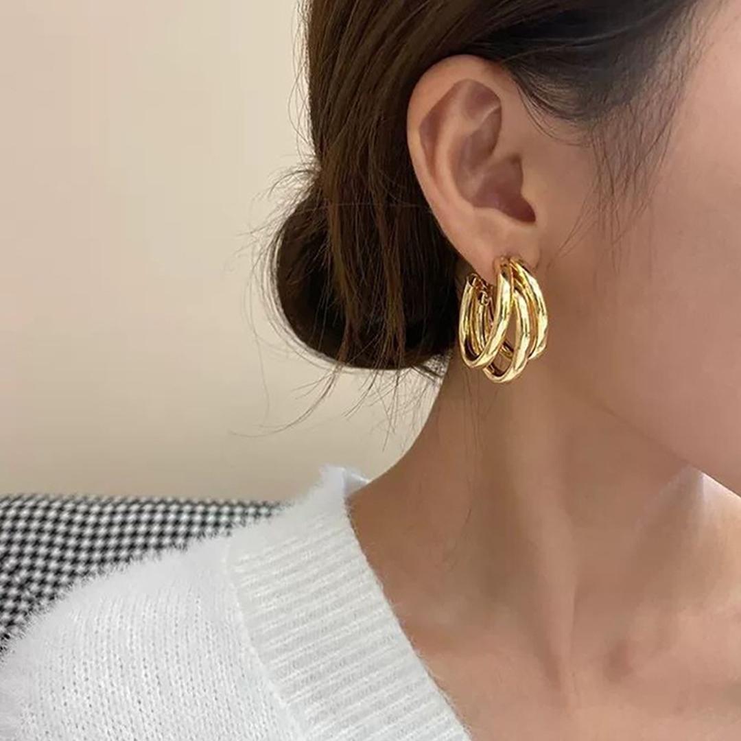 Gorgeous Silver plated korean Trihoop Earrings For Women and Girls