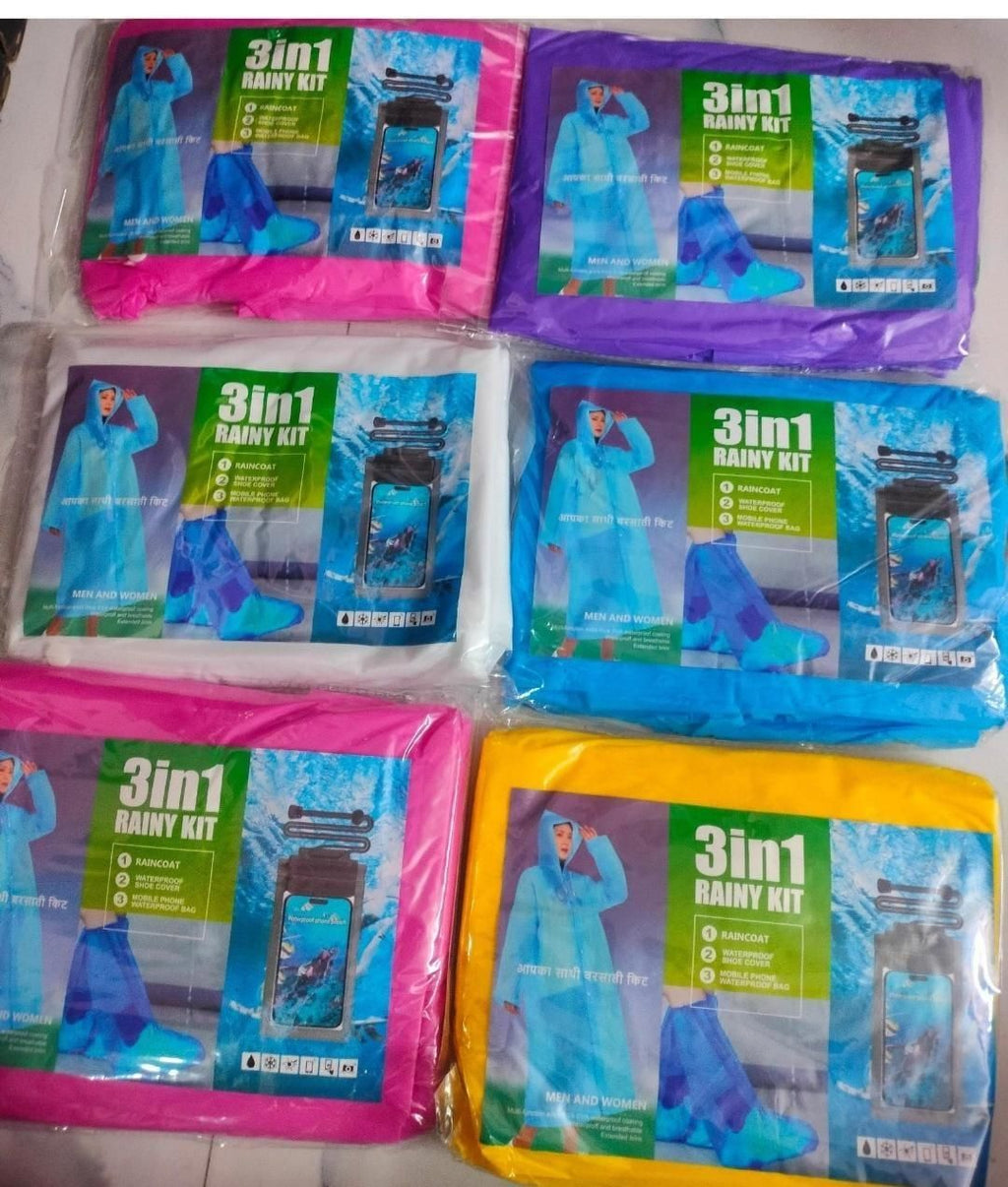 Unisex 3 in 1 Rain Coat (1 Rain Coat, 1 Mobile Cover & 1 Rain Shoe) 