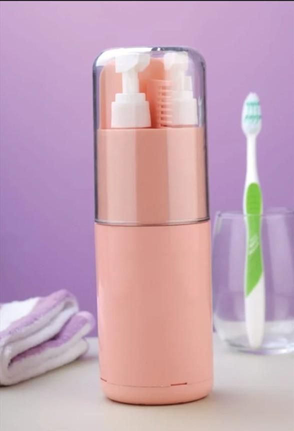 This comprehensive 6-in-1 Travel Kit revolutionizes personal hygiene on the go with its intelligent design. The portable case features dedicated compartments for your toothbrush and toothpaste, plus double leak-proof dispensers for shampoo and shower gel. Expertly engineered with additional space for a towel, integrated mirror, and comb, this blue travel companion ensures complete organization while minimizing luggage space. The secure closure system prevents leakage, making it ideal for frequent travelers 