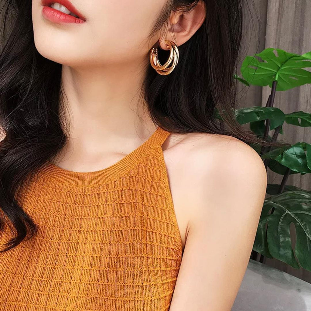 Gorgeous Silver plated korean Trihoop Earrings For Women and Girls