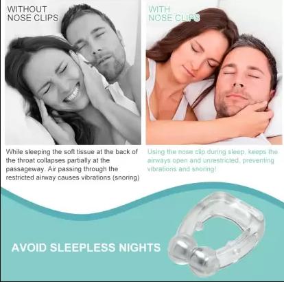 Experience quiet, restful nights with our Anti Snoring Nose Clip Device. Designed for both men and women, this ergonomic nasal clip works by gently opening airways to reduce snoring. The comfortable, discreet design ensures uninterrupted sleep without discomfort. A simple, drug-free solution for better sleep quality and happier mornings.