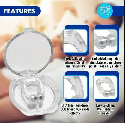 Experience quiet, restful nights with our Anti Snoring Nose Clip Device. Designed for both men and women, this ergonomic nasal clip works by gently opening airways to reduce snoring. The comfortable, discreet design ensures uninterrupted sleep without discomfort. A simple, drug-free solution for better sleep quality and happier mornings.