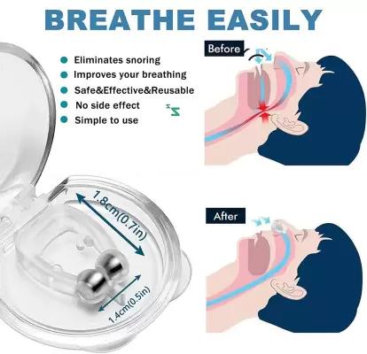 Experience quiet, restful nights with our Anti Snoring Nose Clip Device. Designed for both men and women, this ergonomic nasal clip works by gently opening airways to reduce snoring. The comfortable, discreet design ensures uninterrupted sleep without discomfort. A simple, drug-free solution for better sleep quality and happier mornings.