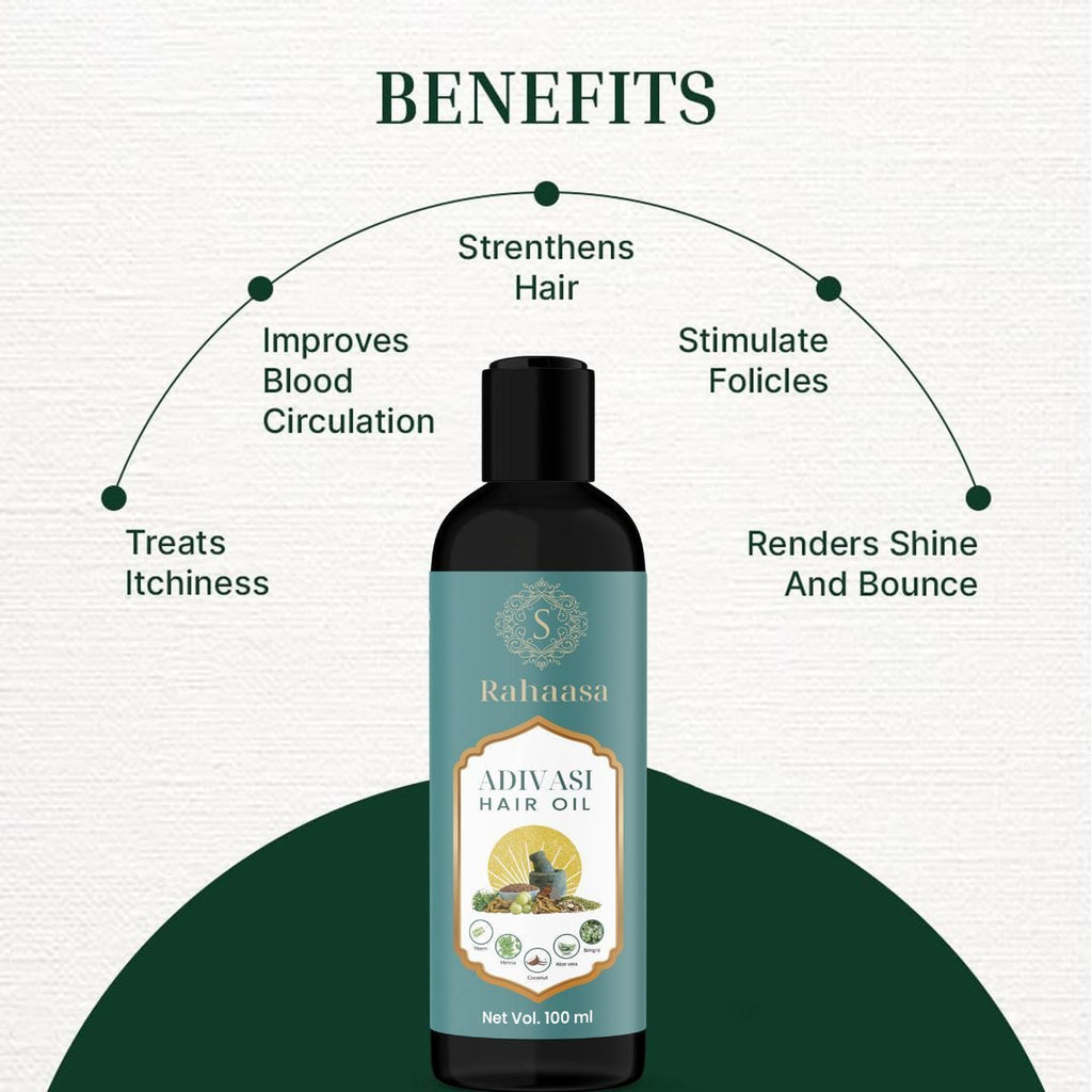 Formulated with traditional Adivasi wisdom, Rahaasa Hair Oil delivers comprehensive hair nourishment in a convenient 200 ml dual pack. This potent blend penetrates deeply to strengthen follicles, reduce breakage, and enhance natural shine. Regular application helps combat dryness while promoting healthier, more resilient hair growth.