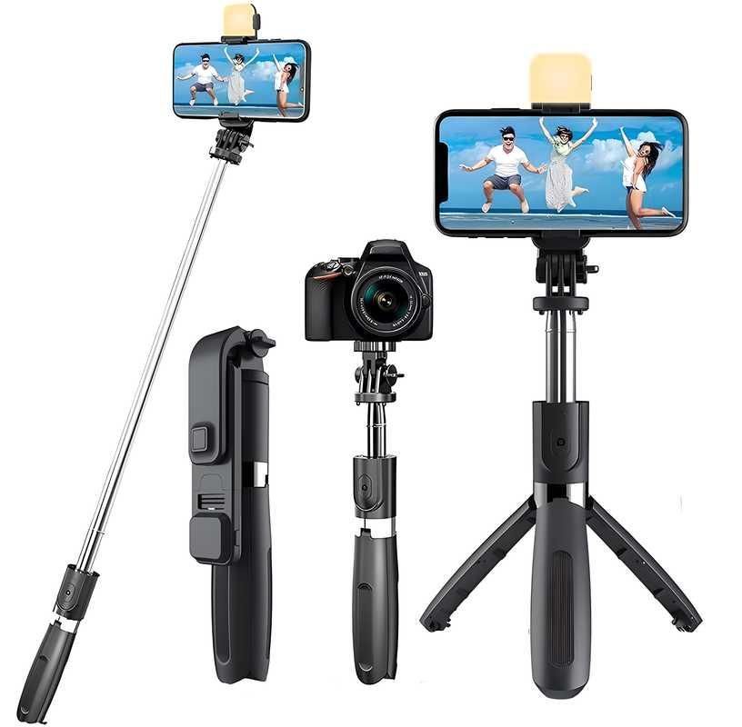 The Extendable Flash 3-in-1 Selfie Stick Tripod with Bluetooth Remote offers a professional-grade solution for versatile photography and videography. Combining a selfie stick, tripod, and flash mount, it provides stable support and optimal lighting for your shots. Its extendable design allows precise adjustment of length and angle, accommodating various shooting scenarios. The included Bluetooth remote enables effortless, wireless shutter control, enhancing convenience during solo or group captures.