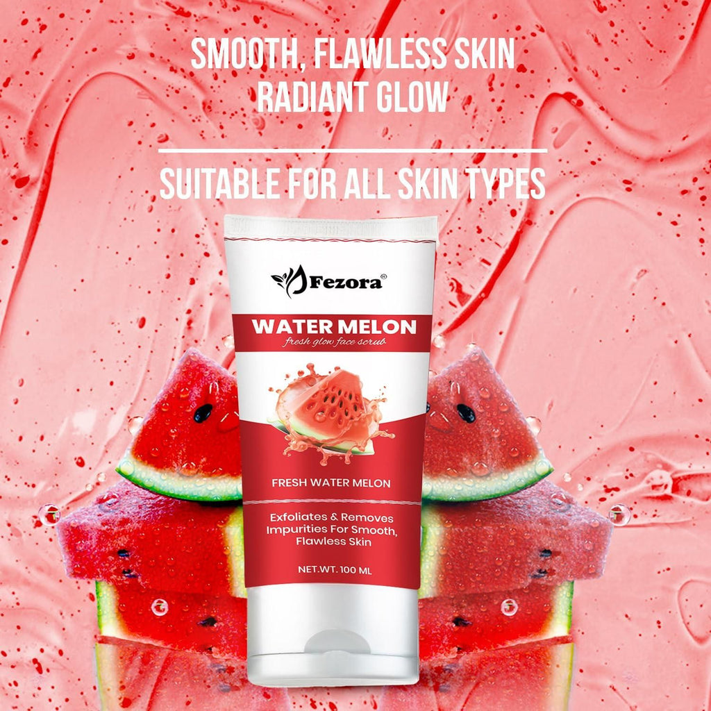 Fezora Watermelon Fresh Glow Face Scrub delivers professional exfoliation with natural watermelon extracts. This dual pack provides 400 ML of refreshing formula that removes impurities, unclogs pores, and reveals radiant skin. Regular use helps maintain skin clarity while balancing moisture levels for a healthy complexion.